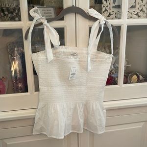 J. Crew White Smocked Ruffle Top medium xl nwt